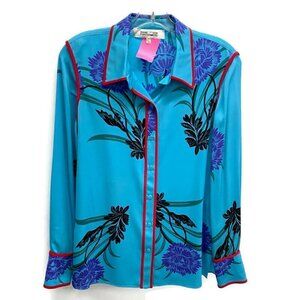 Diane Von Furstenberg Blue w/Red Trim Silk Blouse